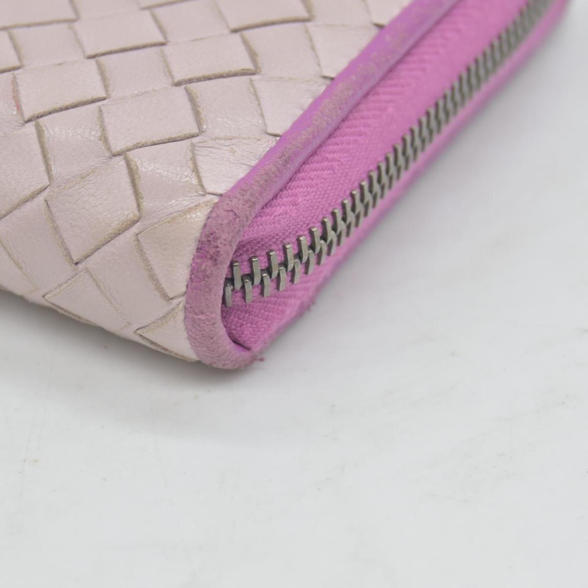 $760 Bottega Veneta Nappa Intrecciato Zip Around Wallet Bicolor Purple Pink CONSIGNMENT