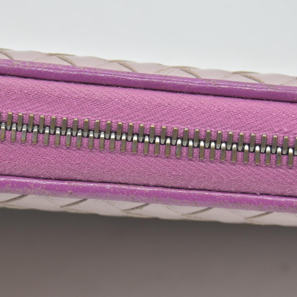$760 Bottega Veneta Nappa Intrecciato Zip Around Wallet Bicolor Purple Pink CONSIGNMENT