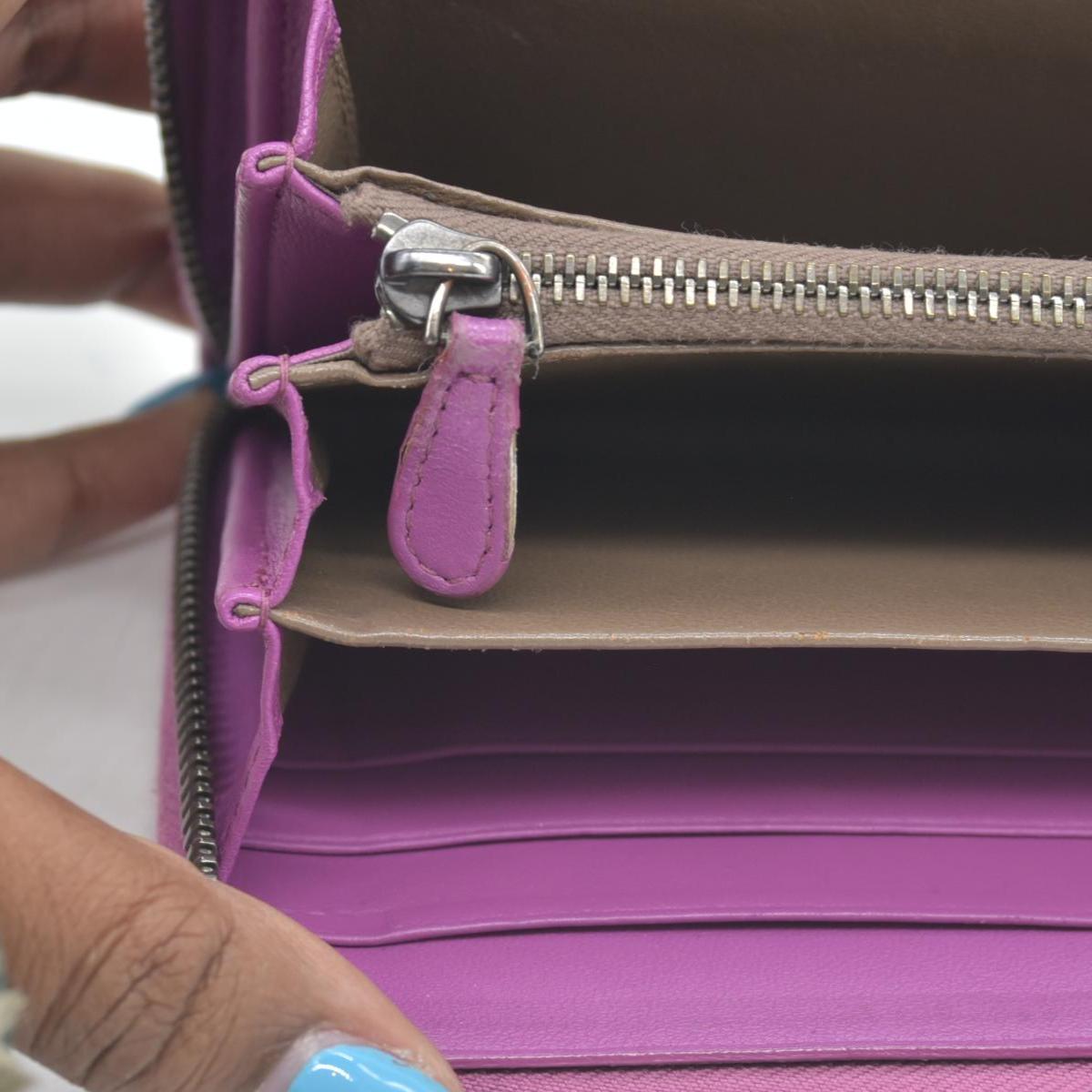 $760 Bottega Veneta Nappa Intrecciato Zip Around Wallet Bicolor Purple Pink CONSIGNMENT