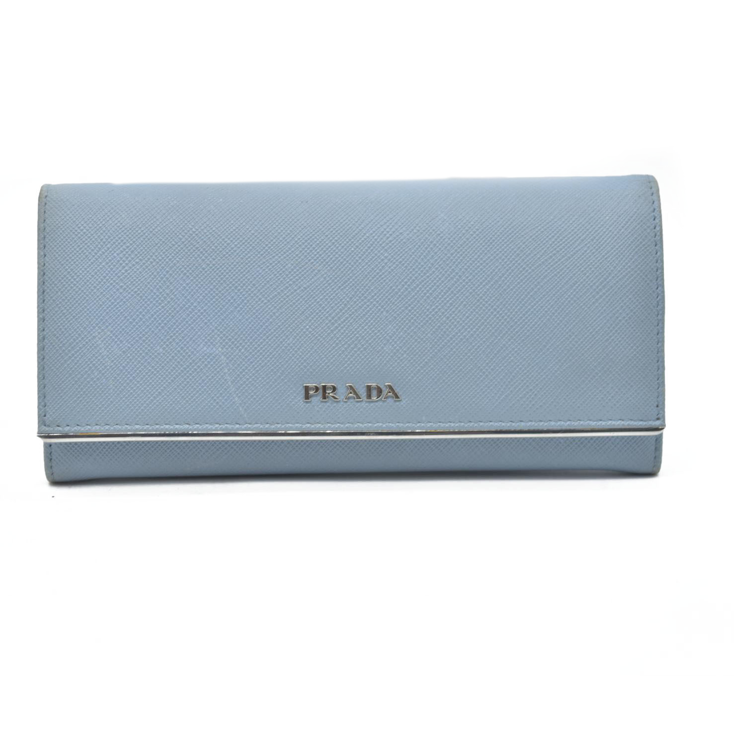 PRADA Saffiano Leather Long Bifold Wallet Blue