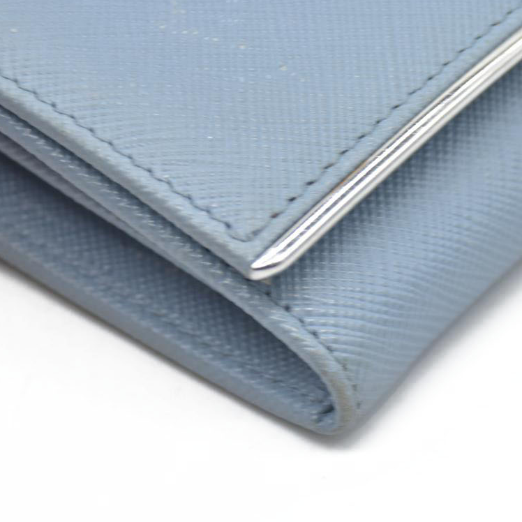 PRADA Saffiano Leather Long Bifold Wallet Blue