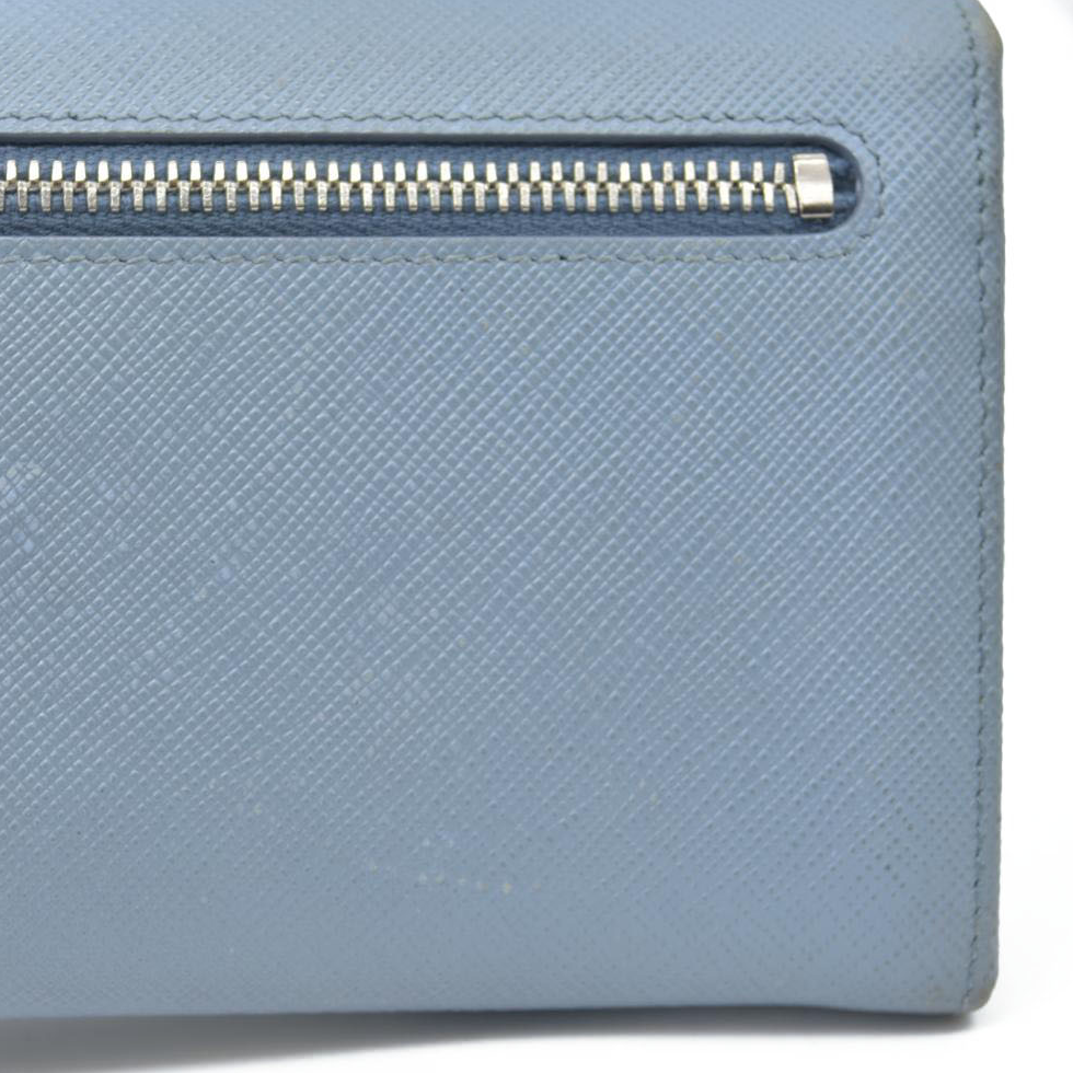 PRADA Saffiano Leather Long Bifold Wallet Blue
