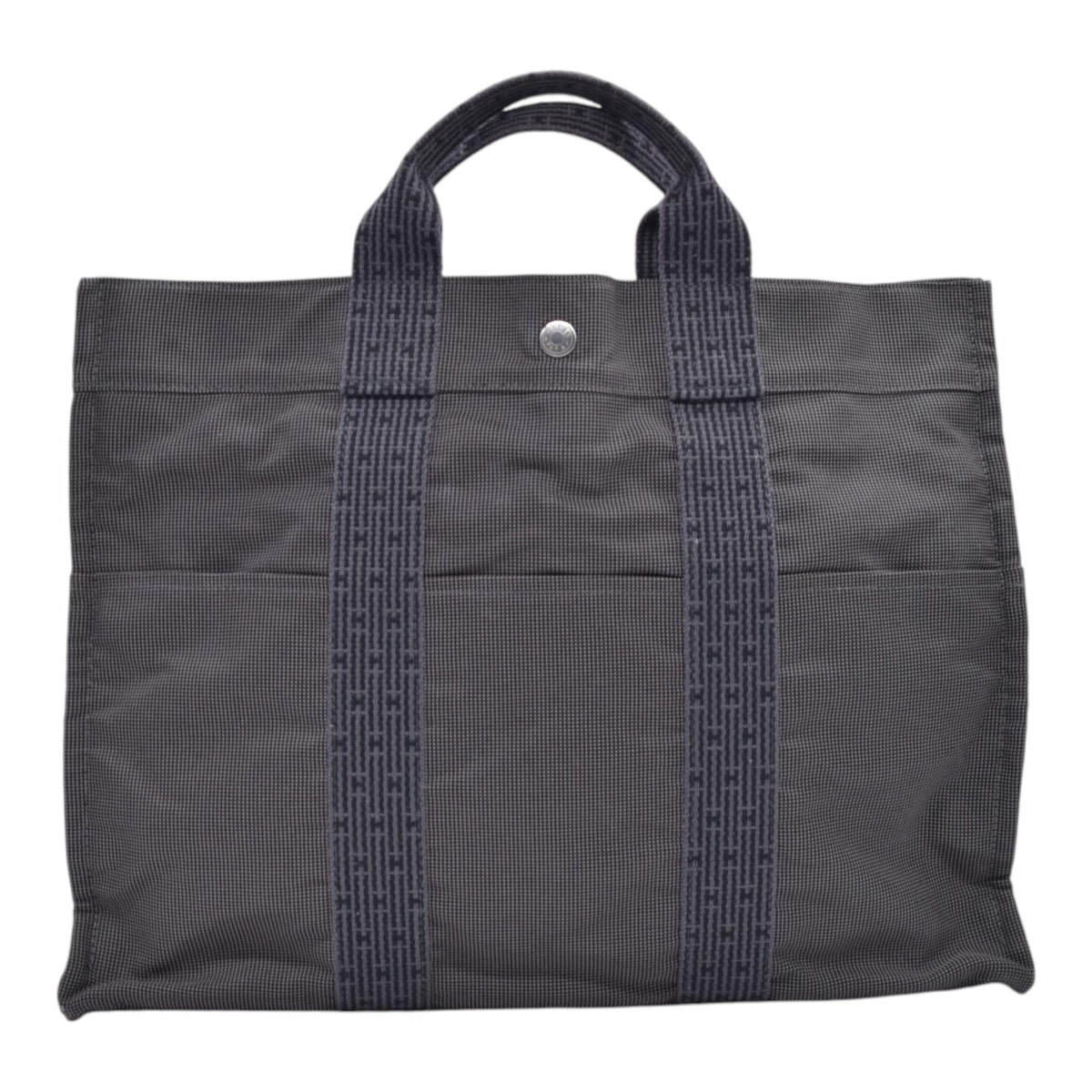 $850 HERMES Herline MM Grey Canvas Tote Bag CONSIGNMENT 10021621