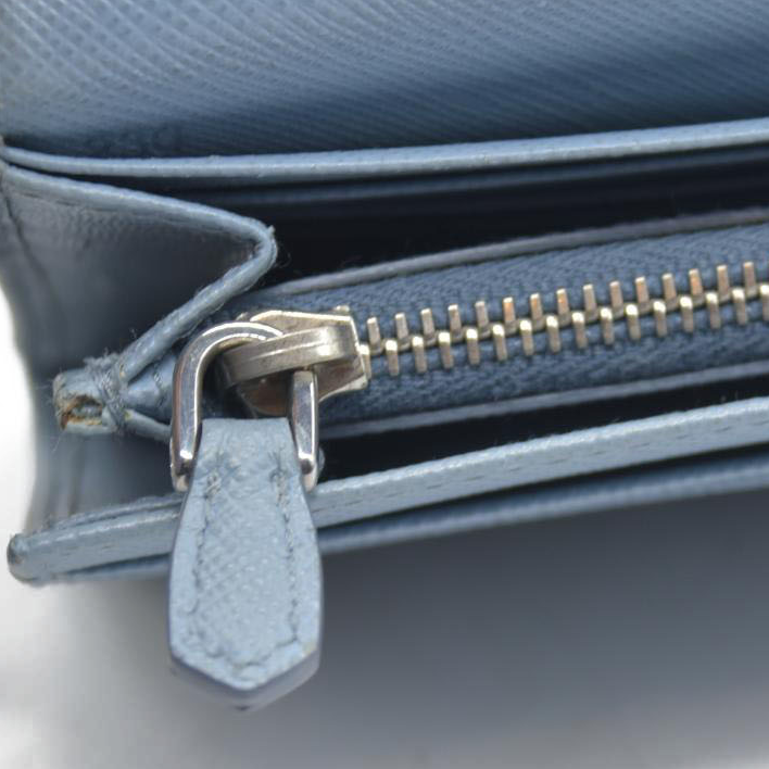 PRADA Saffiano Leather Long Bifold Wallet Blue