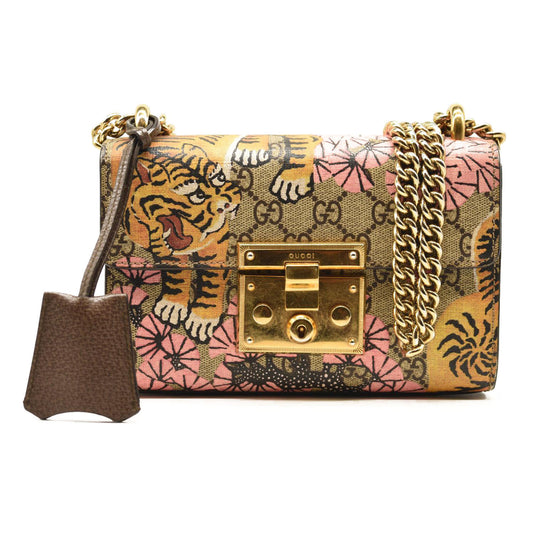 GUCCI GG Supreme Monogram Bengal Small Padlock Shoulder Bag Beige Pink
