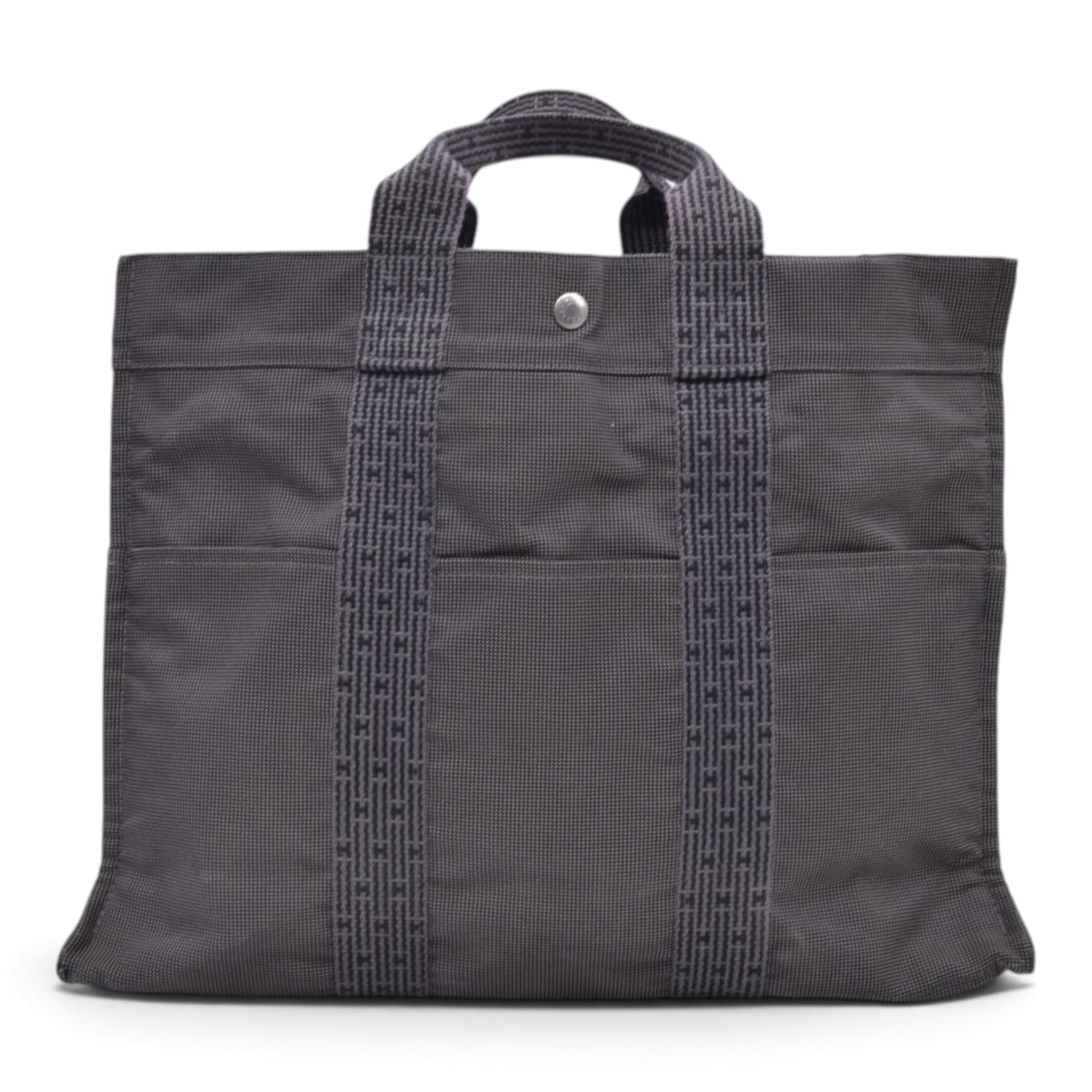 $850 HERMES Herline MM Grey Canvas Tote Bag CONSIGNMENT 10021622