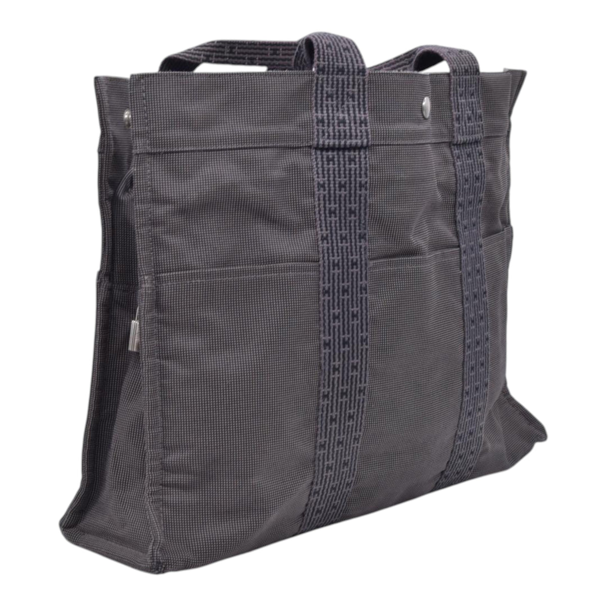 $850 HERMES Herline MM Grey Canvas Tote Bag CONSIGNMENT 10021622