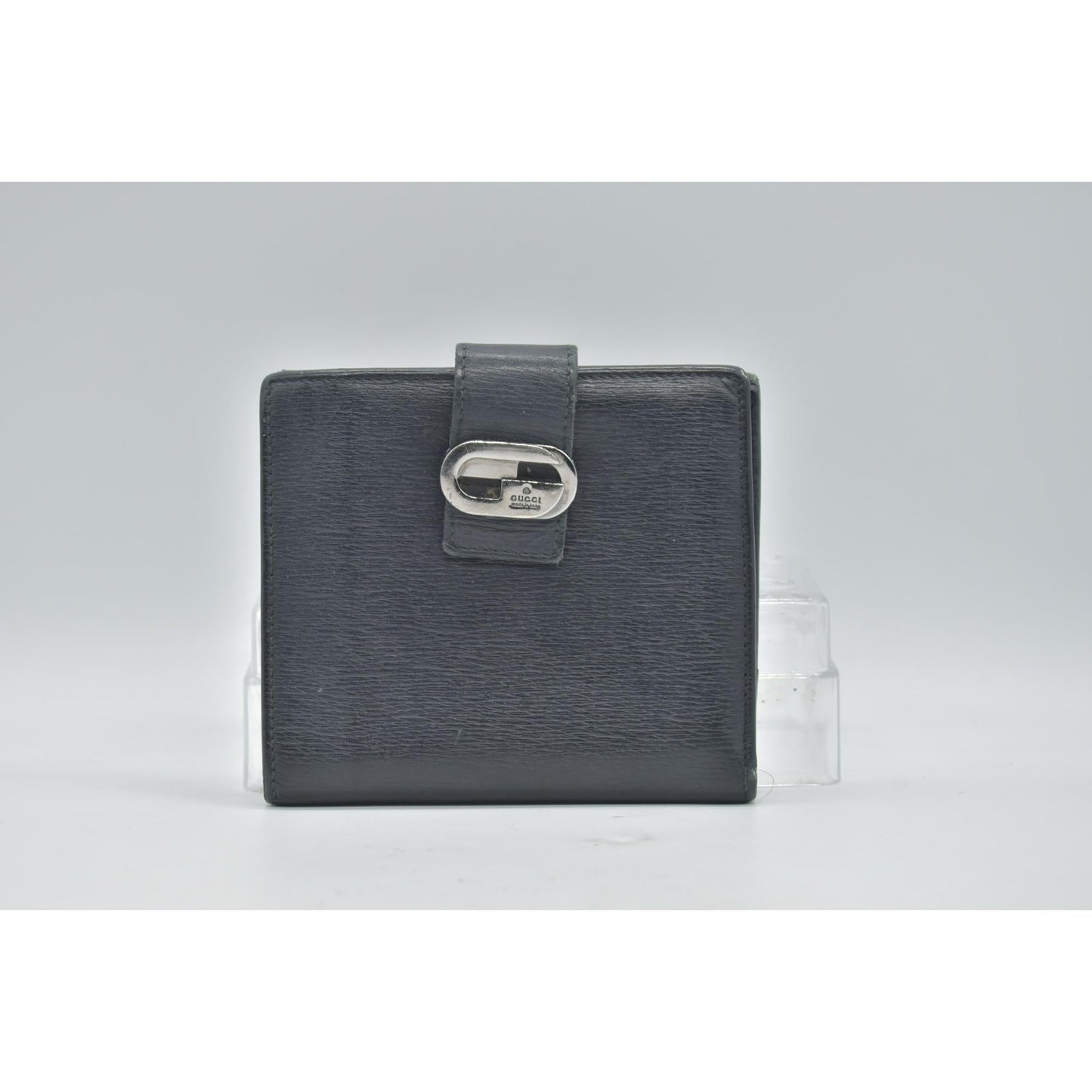 $490 GUCCI Logo Canvas Leather Bifold Wallet Black CONSIGNMENT