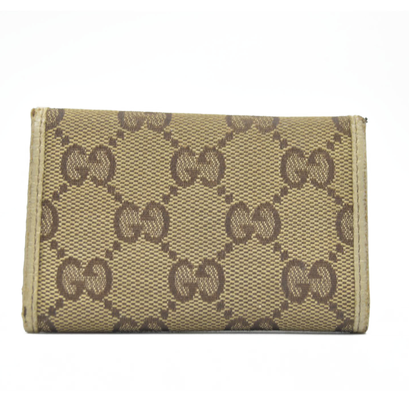GUCCI Logo Plate GG Logo Canvas 6 Ring Key Case Beige