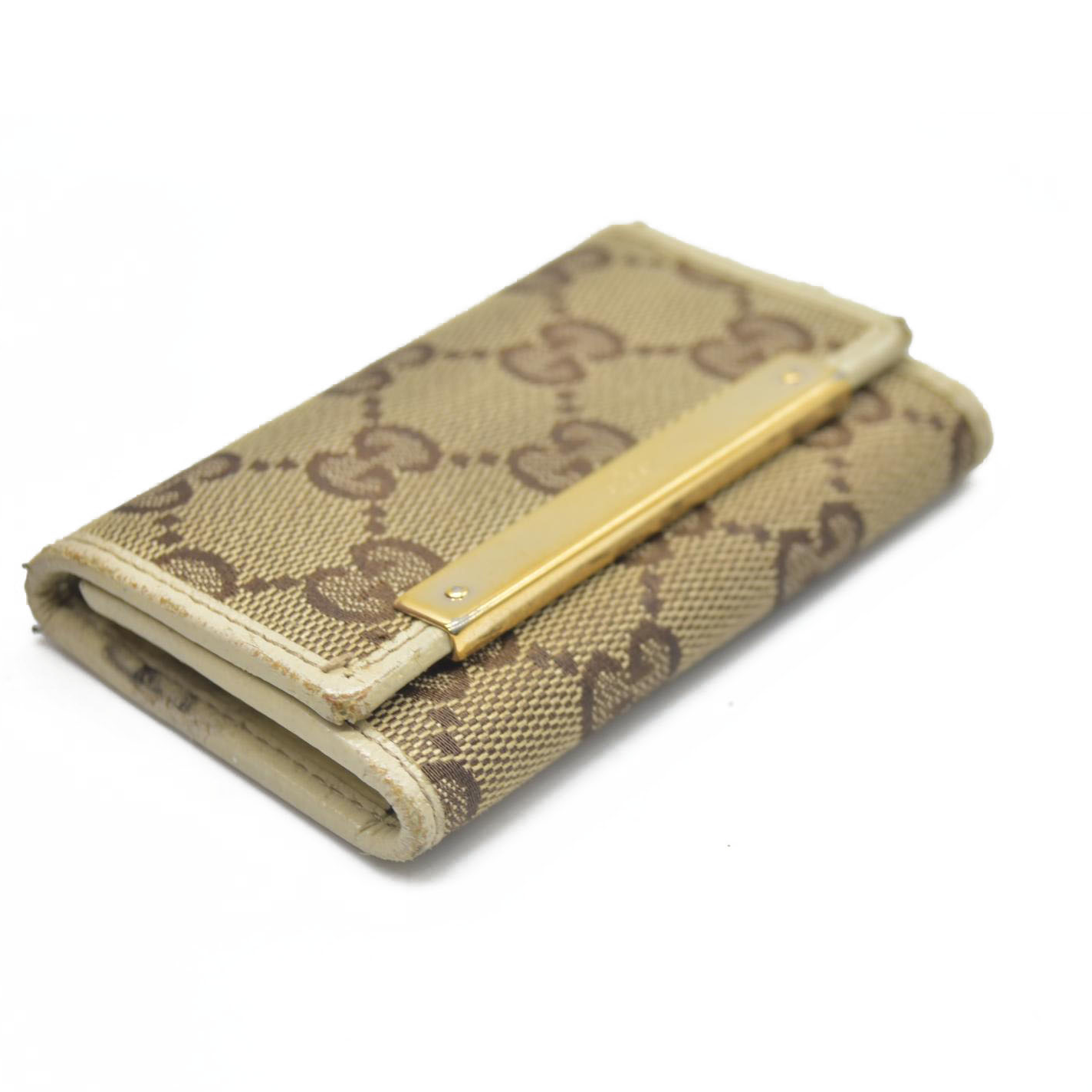 GUCCI Logo Plate GG Logo Canvas 6 Ring Key Case Beige