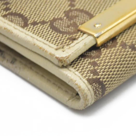 GUCCI Logo Plate GG Logo Canvas 6 Ring Key Case Beige