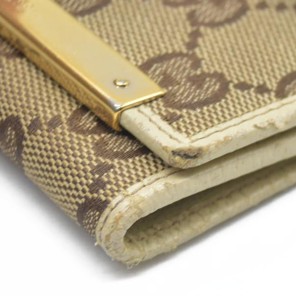 GUCCI Logo Plate GG Logo Canvas 6 Ring Key Case Beige