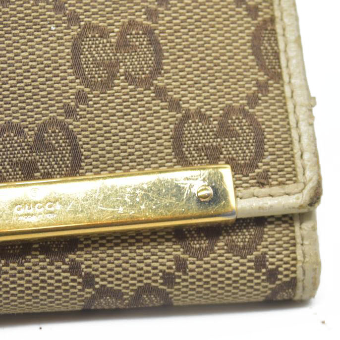 GUCCI Logo Plate GG Logo Canvas 6 Ring Key Case Beige