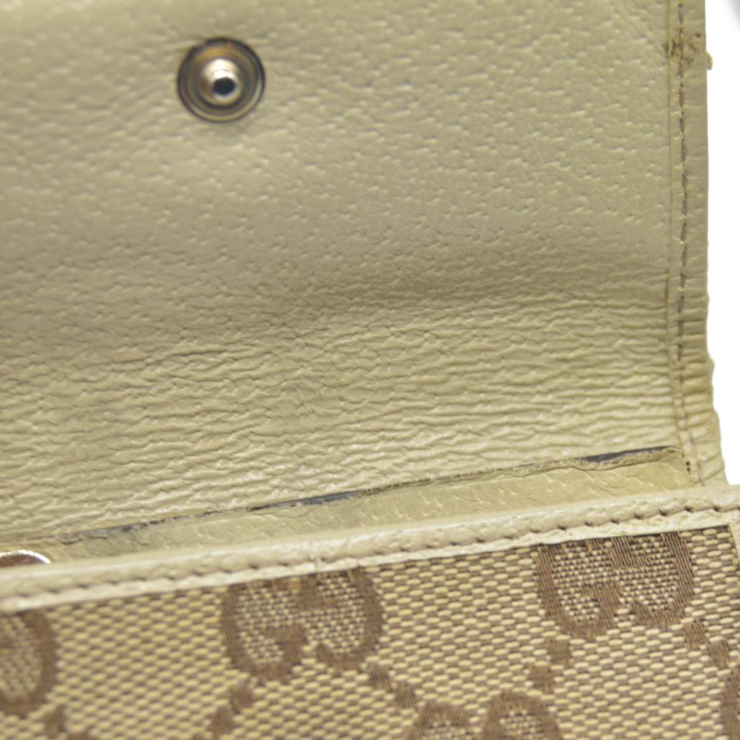 GUCCI Logo Plate GG Logo Canvas 6 Ring Key Case Beige