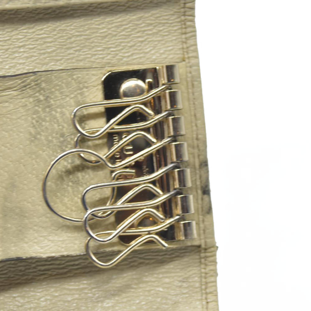 GUCCI Logo Plate GG Logo Canvas 6 Ring Key Case Beige