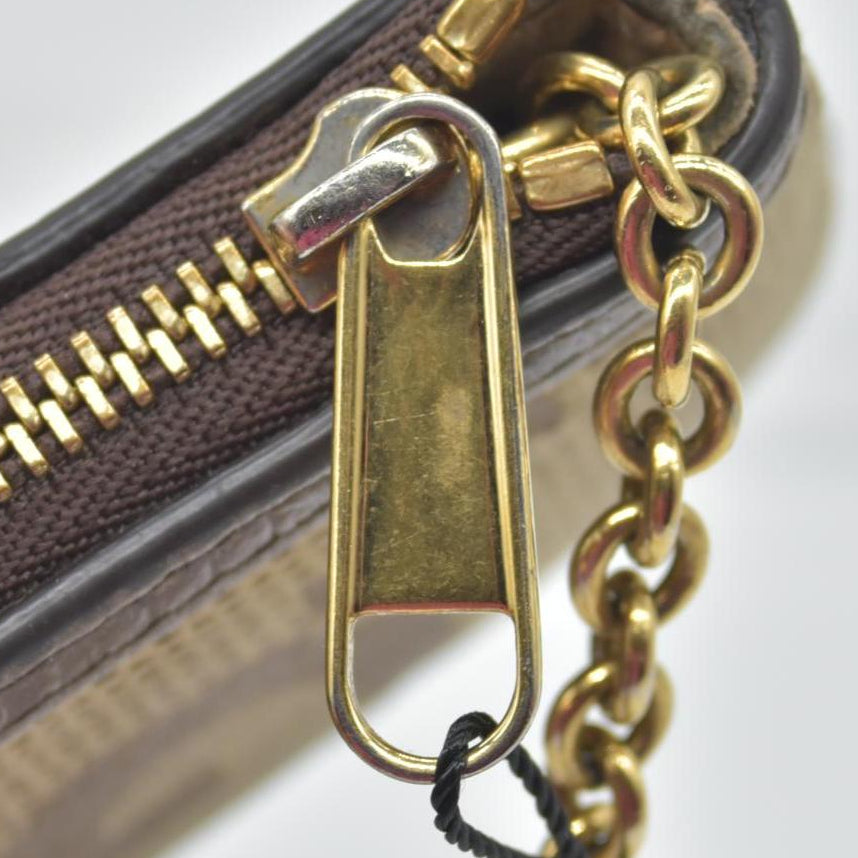 $450 Gucci Monogram Jumbo GG Textured Dollar Calfskin Ophidia Key Case Camel Ebony New Acero