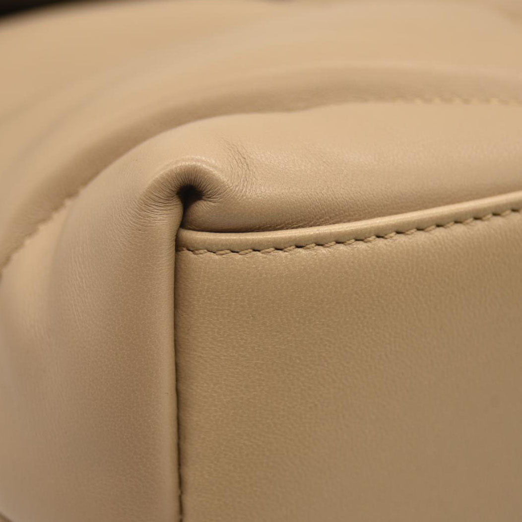 SAINT LAURENT  Lambskin Quilted Medium Loulou Puffer Monogram Chain Satchel Dark Beige