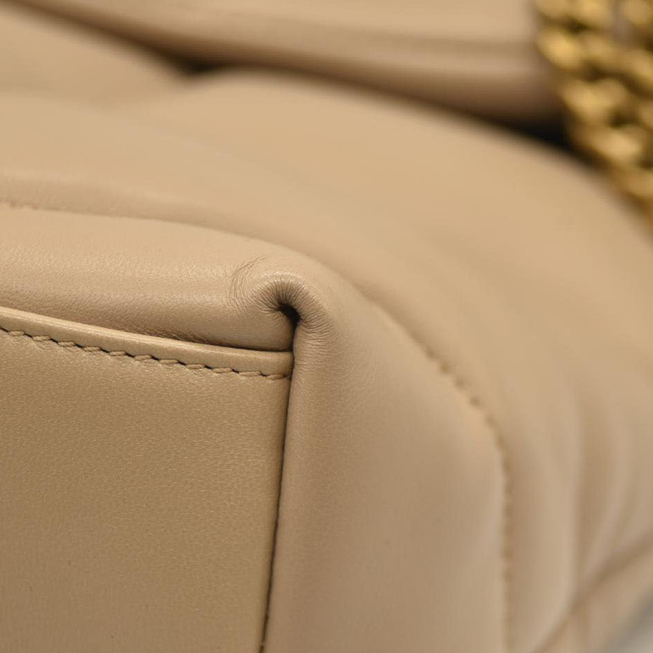 SAINT LAURENT  Lambskin Quilted Medium Loulou Puffer Monogram Chain Satchel Dark Beige