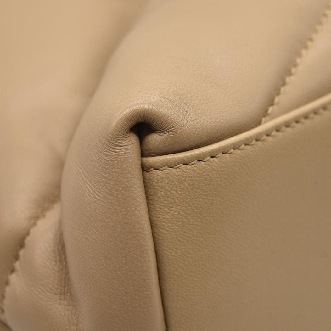 SAINT LAURENT  Lambskin Quilted Medium Loulou Puffer Monogram Chain Satchel Dark Beige