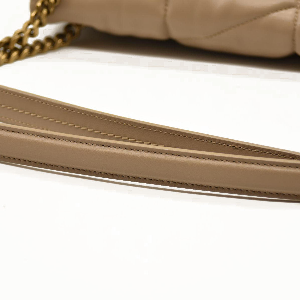 SAINT LAURENT  Lambskin Quilted Medium Loulou Puffer Monogram Chain Satchel Dark Beige