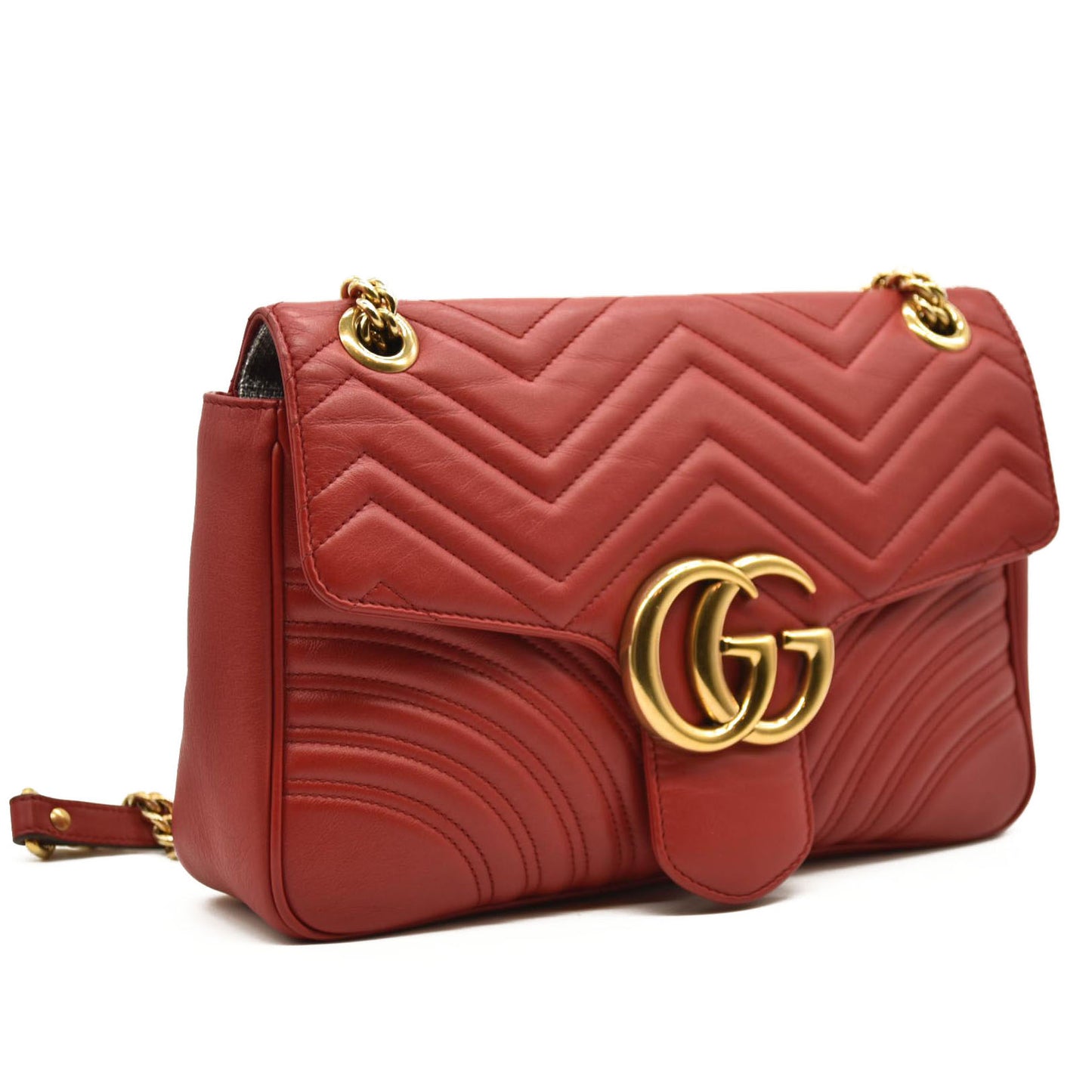 GUCCI Calfskin Matelasse Medium GG Marmont Shoulder Bag Hibiscus Red