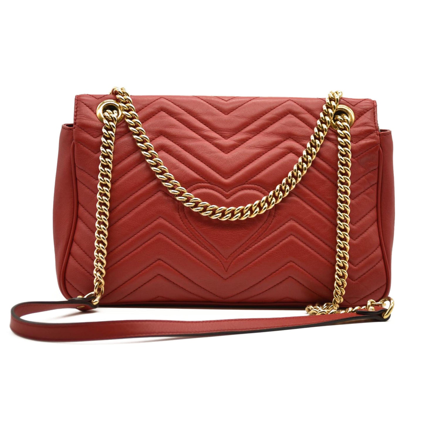 GUCCI Calfskin Matelasse Medium GG Marmont Shoulder Bag Hibiscus Red