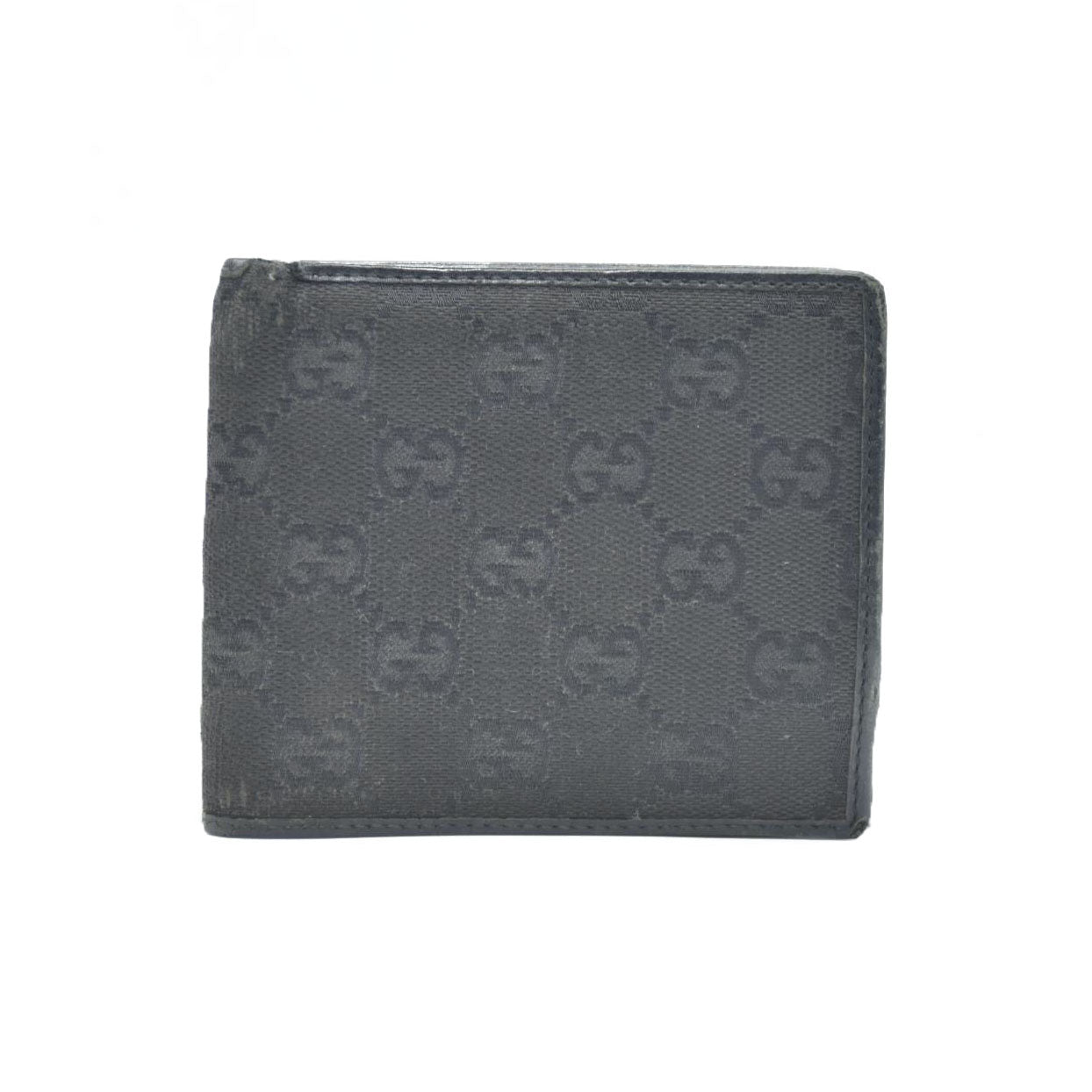 GUCCI GG Logo Canvas Leather Bifold Wallet Black