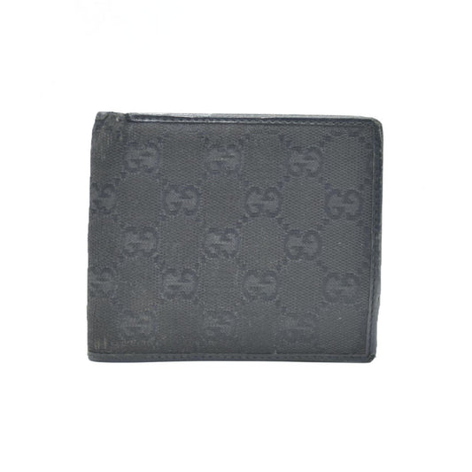 GUCCI GG Logo Canvas Leather Bifold Wallet Black