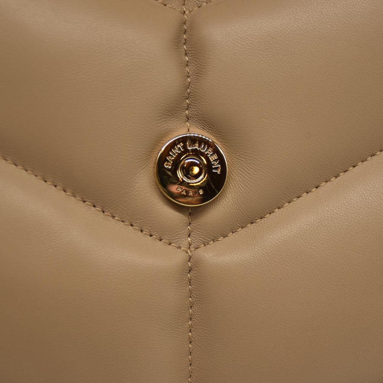 SAINT LAURENT  Lambskin Quilted Medium Loulou Puffer Monogram Chain Satchel Dark Beige