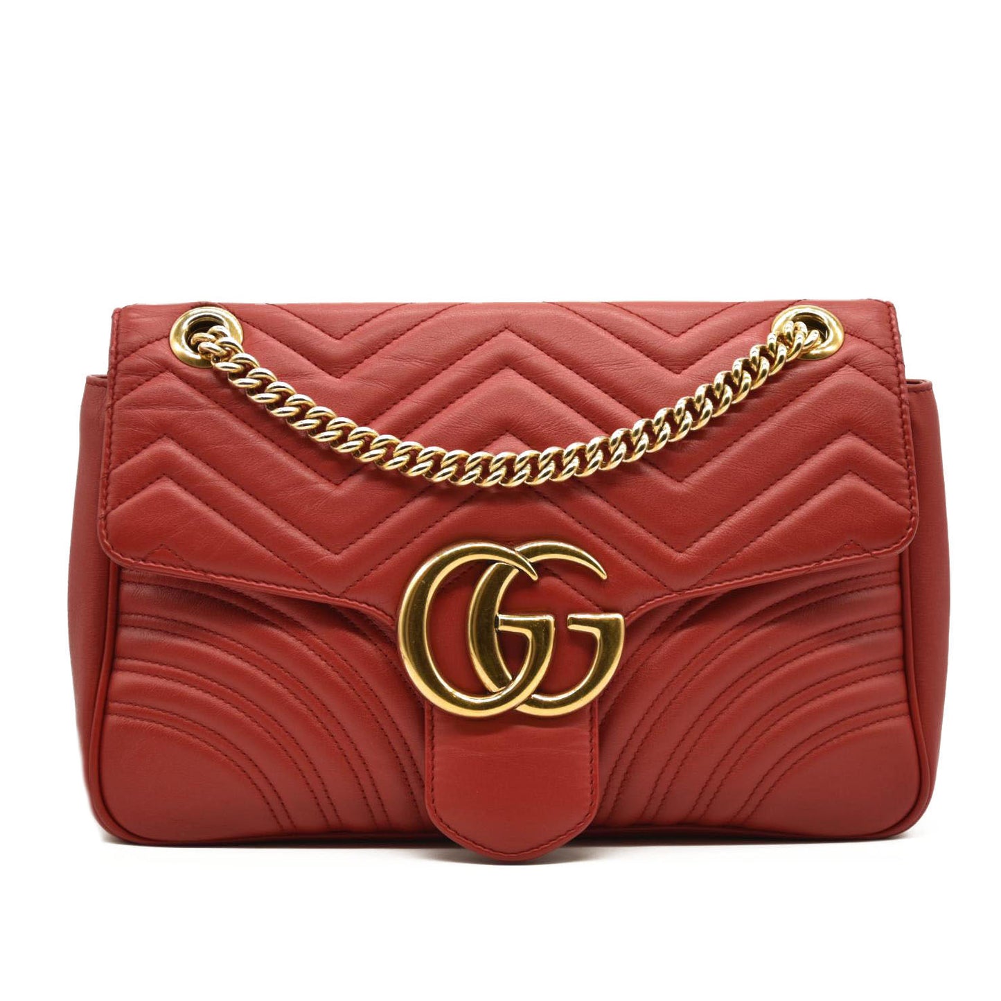 GUCCI Calfskin Matelasse Medium GG Marmont Shoulder Bag Hibiscus Red