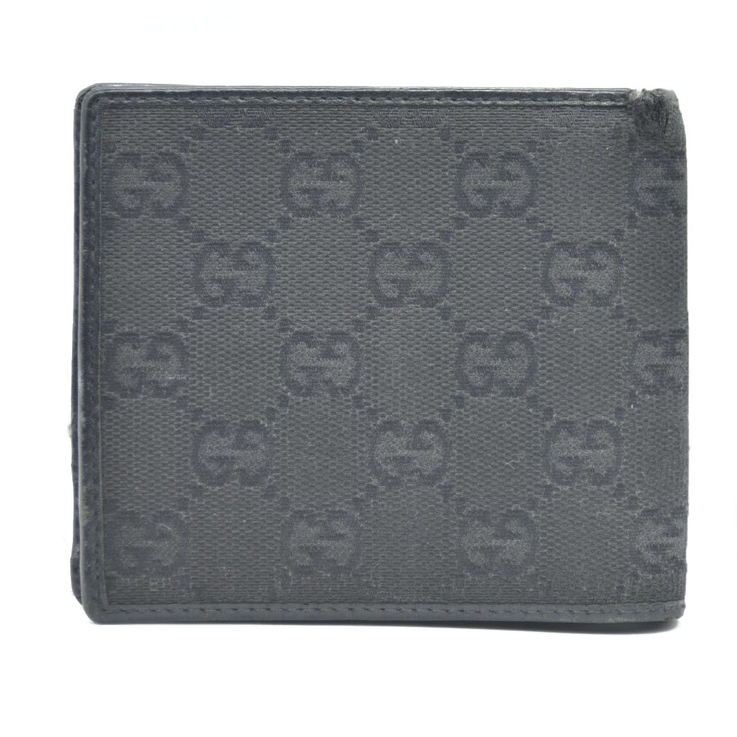 GUCCI GG Logo Canvas Leather Bifold Wallet Black