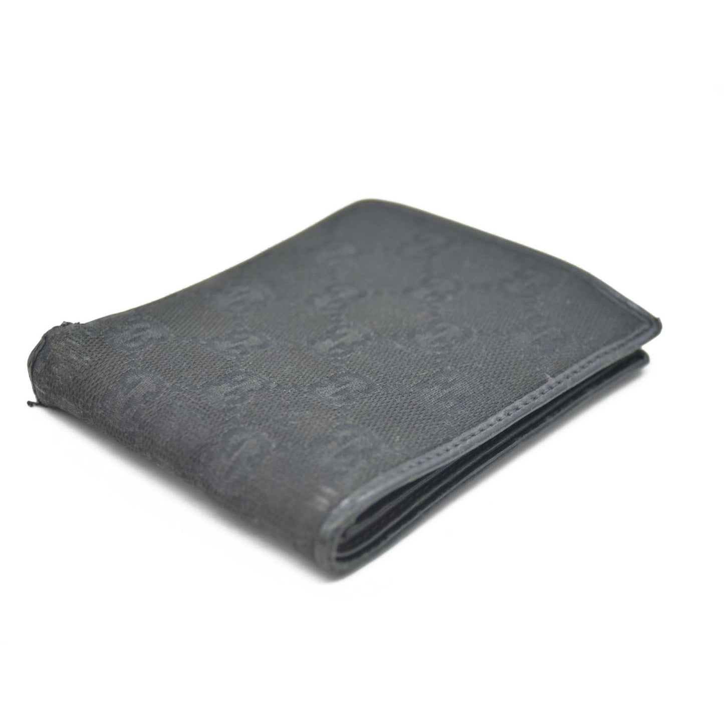 GUCCI GG Logo Canvas Leather Bifold Wallet Black