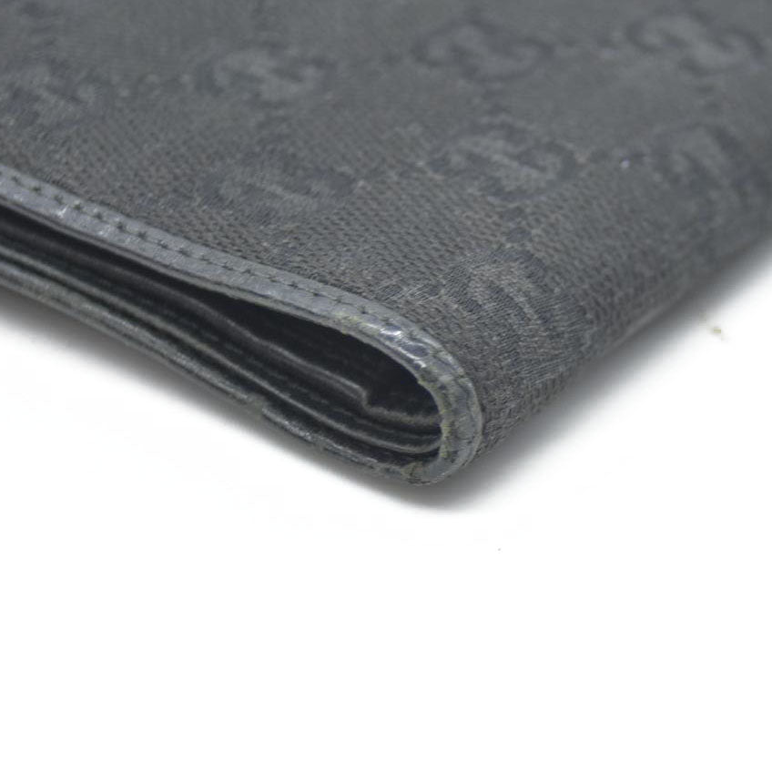 GUCCI GG Logo Canvas Leather Bifold Wallet Black