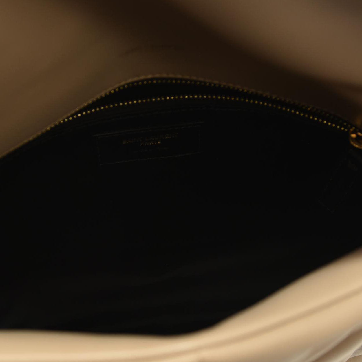 SAINT LAURENT  Lambskin Quilted Medium Loulou Puffer Monogram Chain Satchel Dark Beige