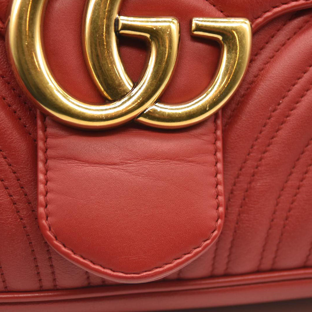 GUCCI Calfskin Matelasse Medium GG Marmont Shoulder Bag Hibiscus Red