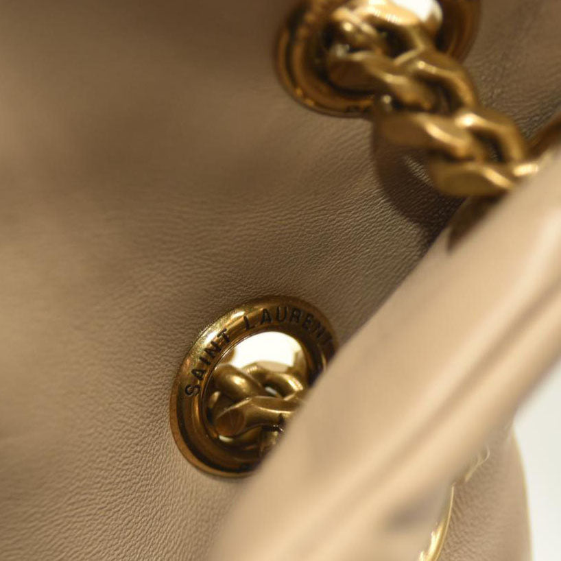 SAINT LAURENT  Lambskin Quilted Medium Loulou Puffer Monogram Chain Satchel Dark Beige