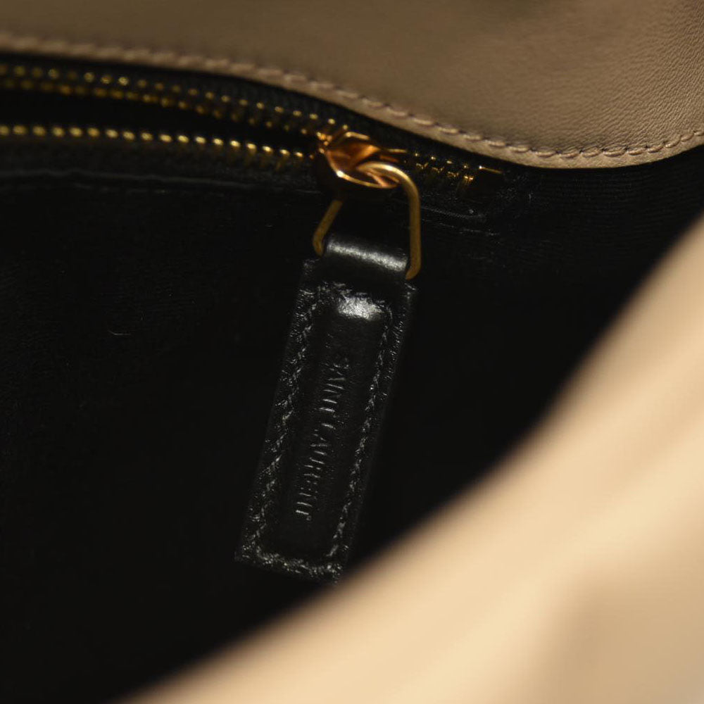 SAINT LAURENT  Lambskin Quilted Medium Loulou Puffer Monogram Chain Satchel Dark Beige