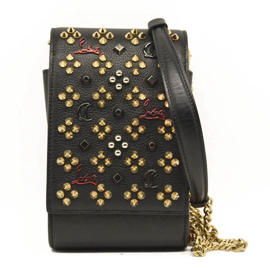 CHRISTIAN LOUBOUTIN Calfskin Spikes Loubinthesky Paloma Crossbody Phone Case Black Multicolor
