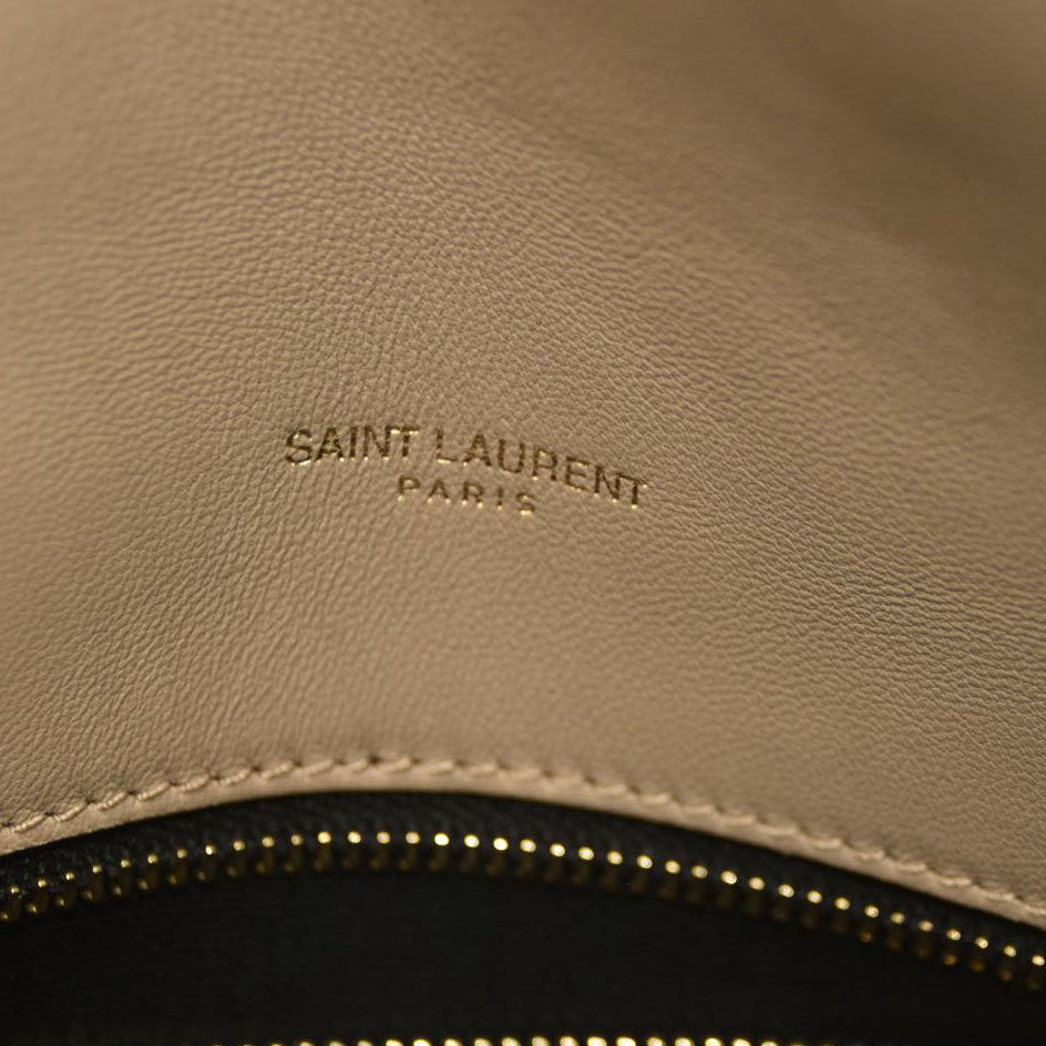 SAINT LAURENT  Lambskin Quilted Medium Loulou Puffer Monogram Chain Satchel Dark Beige