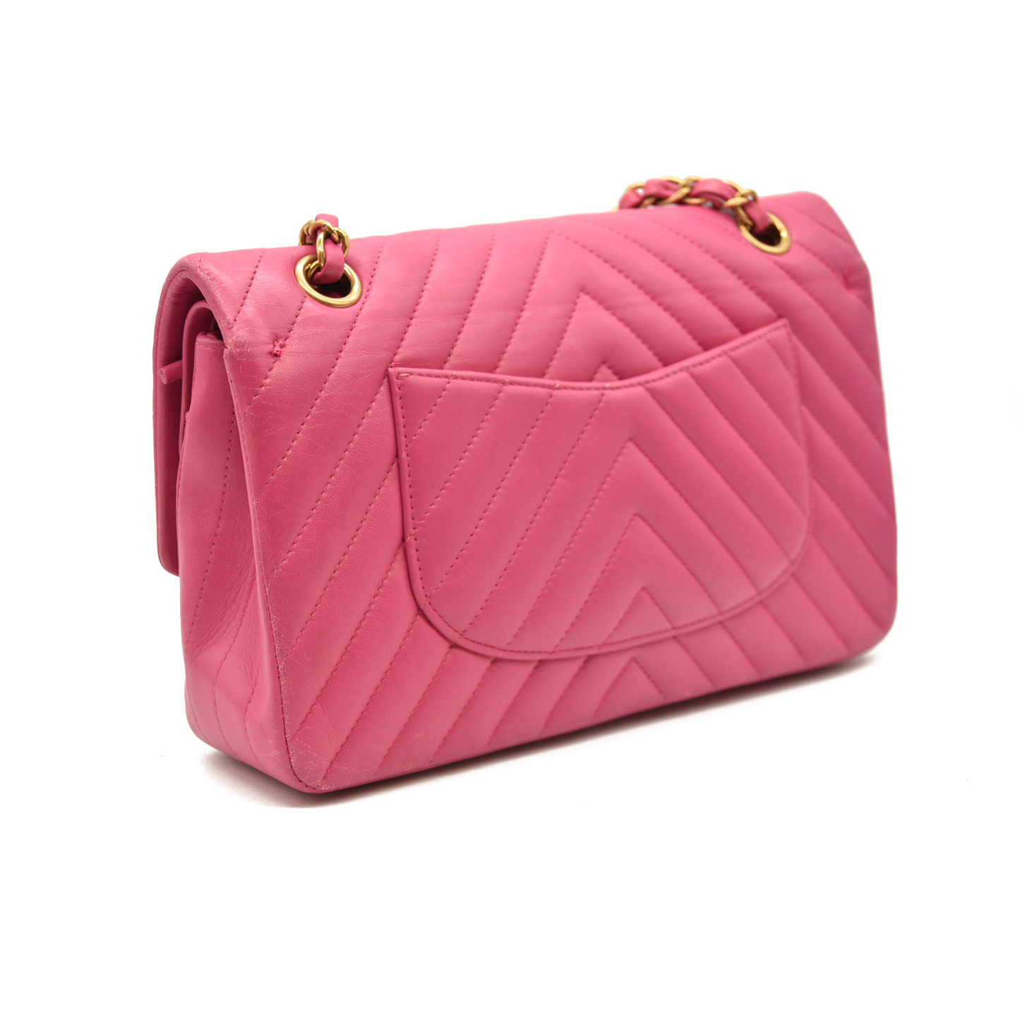 Chanel  Lambskin Chevron Quilted Medium Double Flap Pink