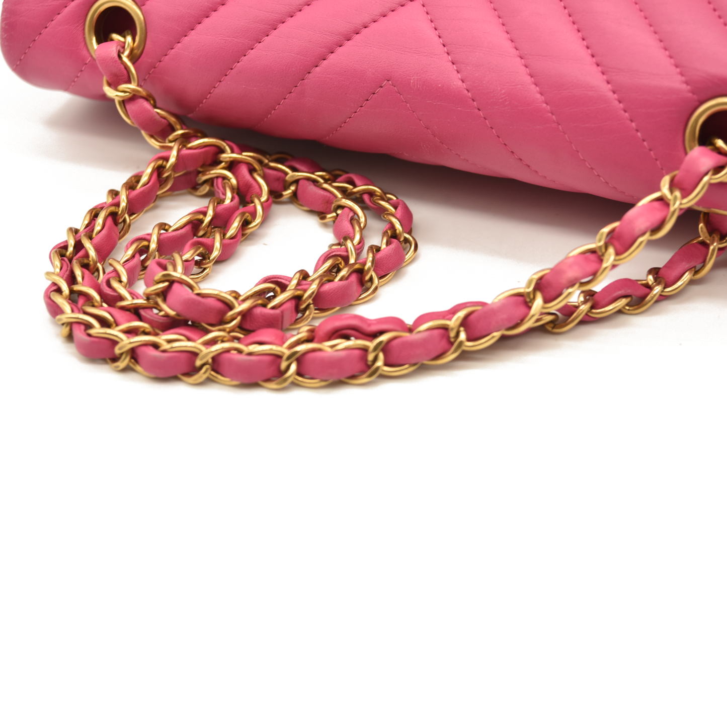 Chanel  Lambskin Chevron Quilted Medium Double Flap Pink