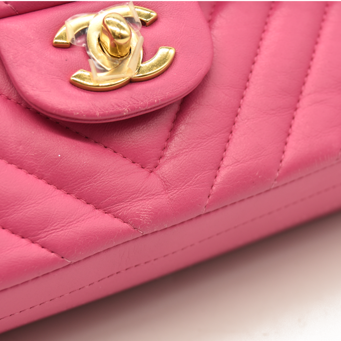 Chanel  Lambskin Chevron Quilted Medium Double Flap Pink