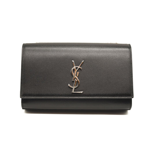 NEW SAINT LAURENT GRAIN DE POUDRE MEDIUM CLASSIC MONOGRAM KATE SATCHEL BLACK