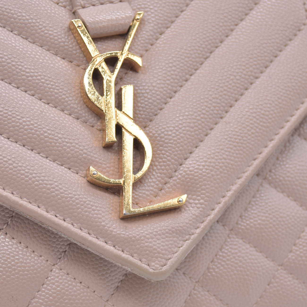 $3300 2021 Saint Laurent Grain De Poudre Textured Mixed Matelasse Medium Triquilt Monogram Satchel Beige