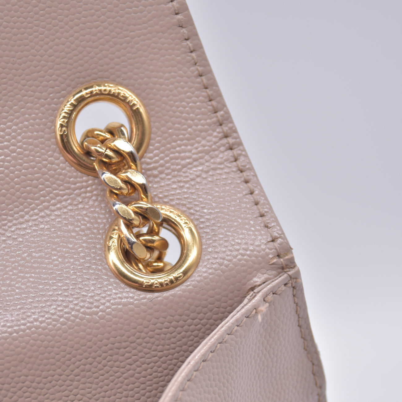 $3300 2021 Saint Laurent Grain De Poudre Textured Mixed Matelasse Medium Triquilt Monogram Satchel Beige
