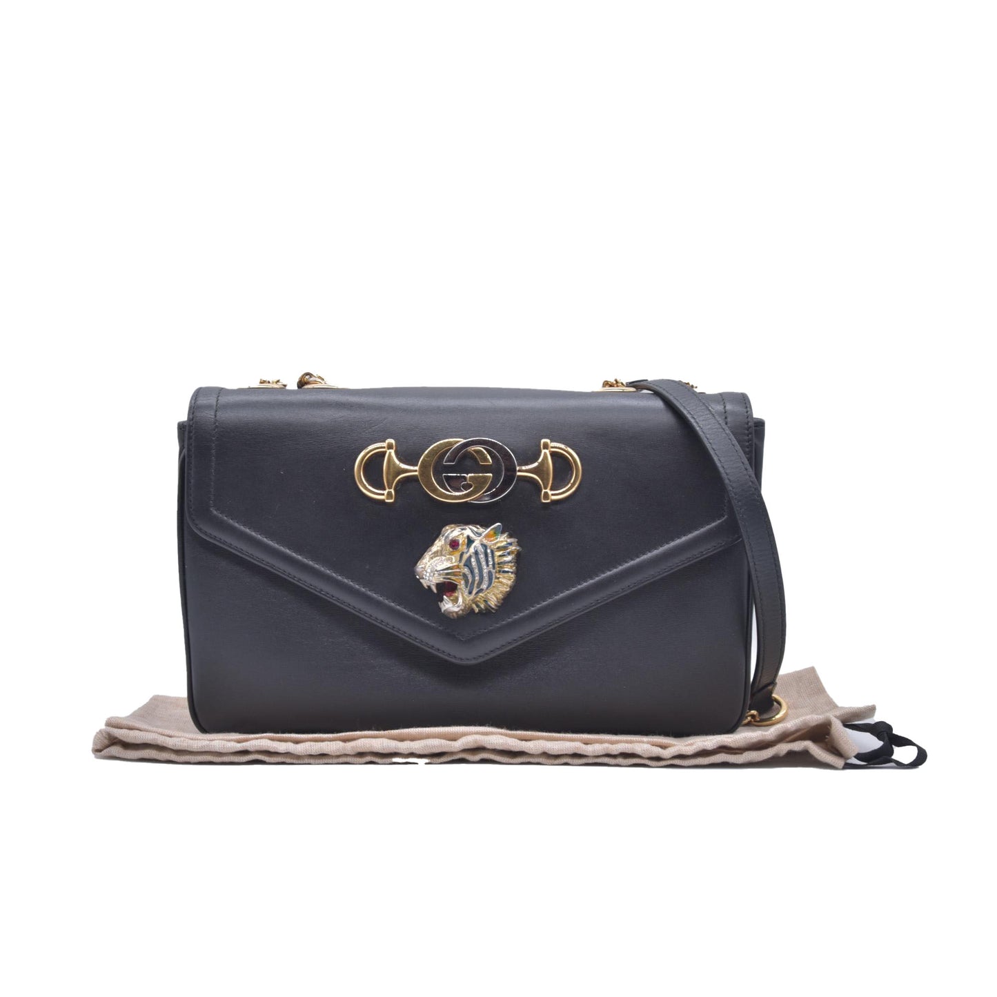$2980 Gucci Black Calfskin Medium Rajah Shoulder Bag CONSIGNMENT