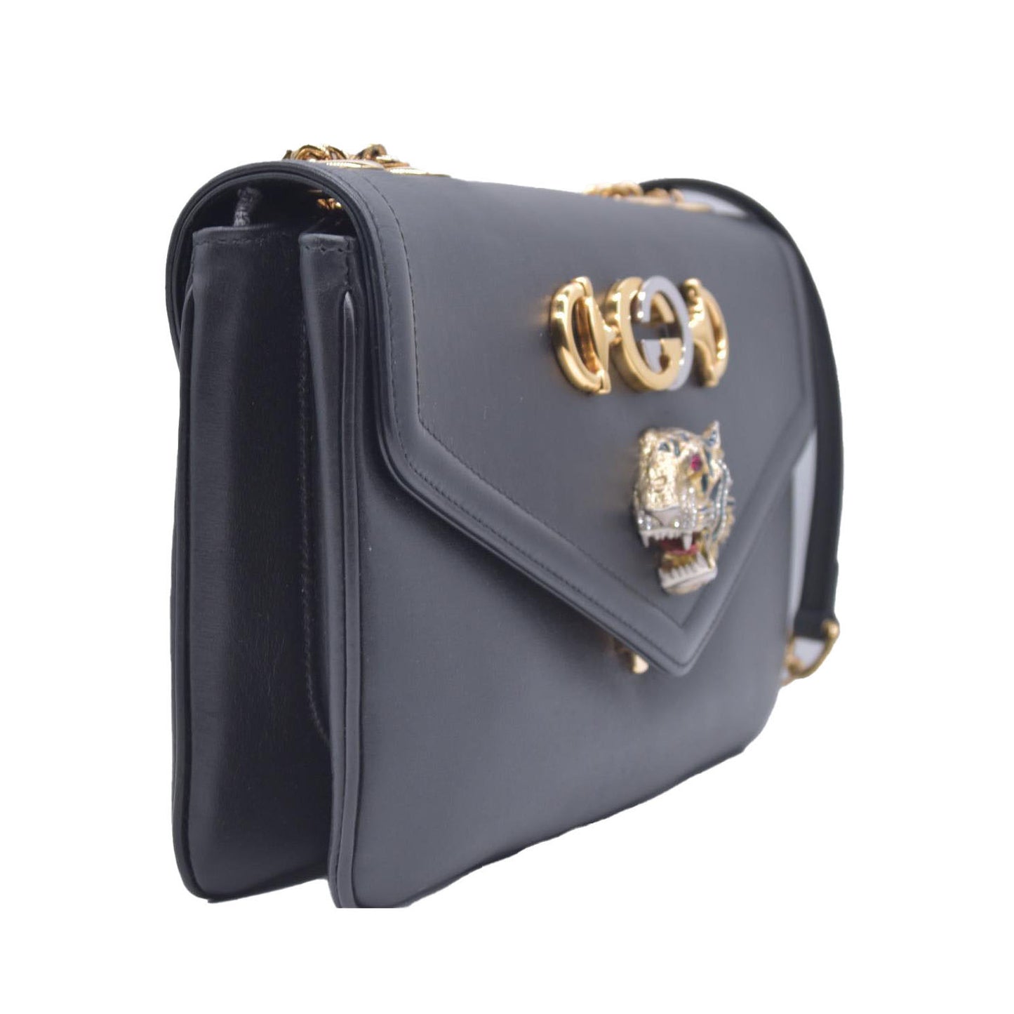 $2980 Gucci Black Calfskin Medium Rajah Shoulder Bag CONSIGNMENT