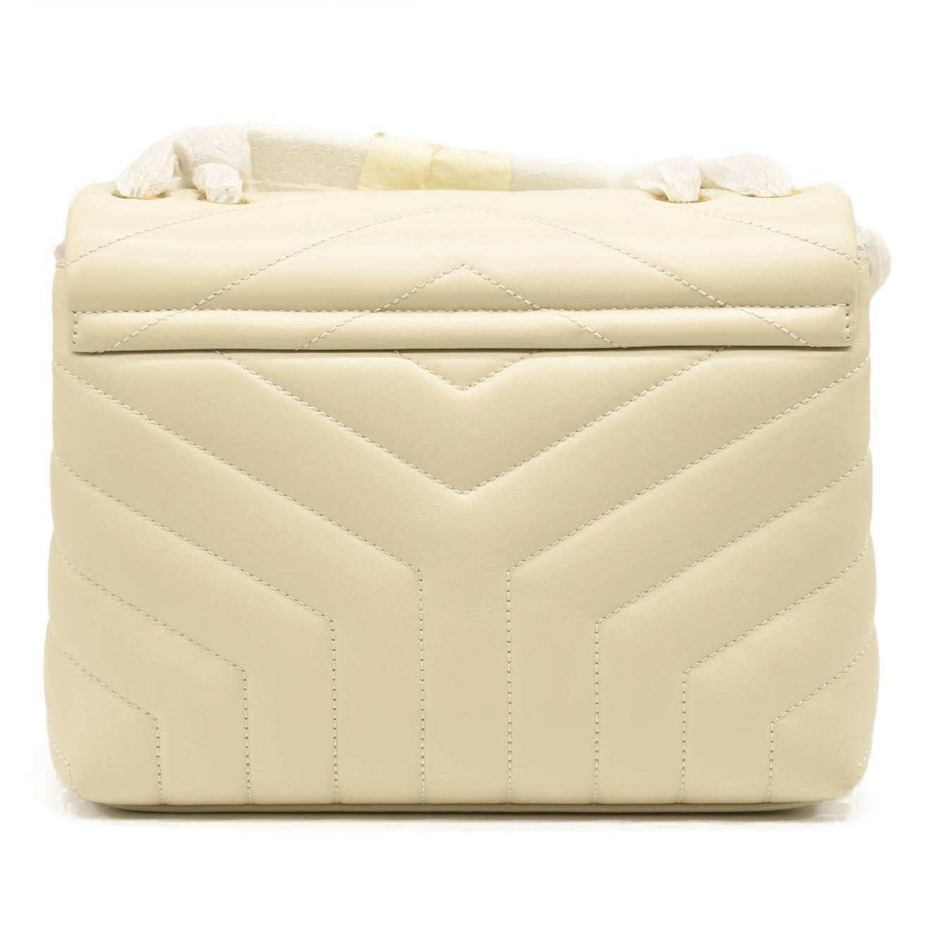 SAINT LAURENT Calfskin Y Quilted Monogram Small Loulou Chain Satchel Crema Soft