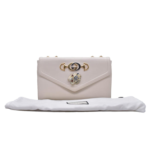 $2980 GUCCI Smooth Calfskin Medium Rajah Shoulder Bag White CONSIGNMENT