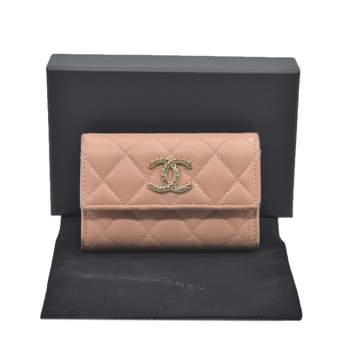 $1075 2023 Chanel Quilted CC Flap Card Holder Interlocking CC Logo Trifold Wallet 10017038